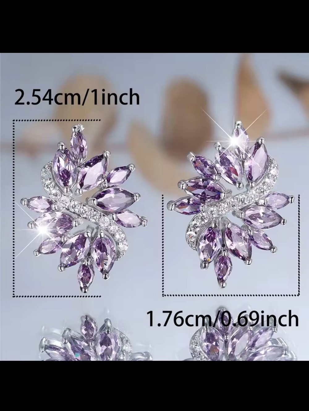 Purple Crystal Floral Stud Earrings - Women Jewelry - Picture 3 of 7